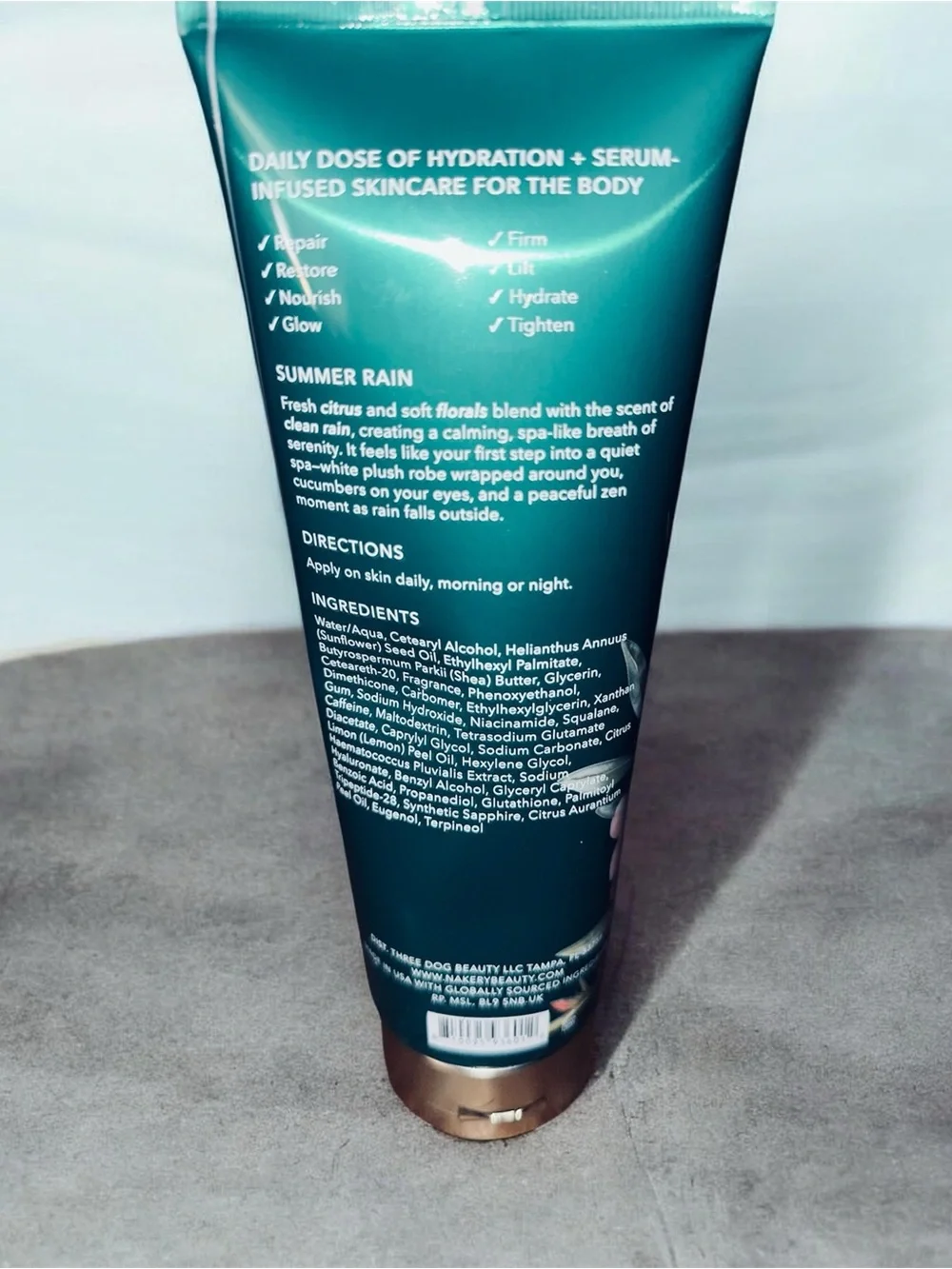 Nakery Beauty SkinFirm Body Cream - Teal with Pink Floral Accents  Summer rain